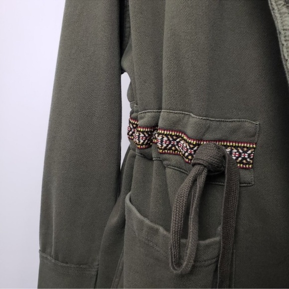 Free People oversized embroidered jacket cardigan with hood size medium green - Picture 4 of 11